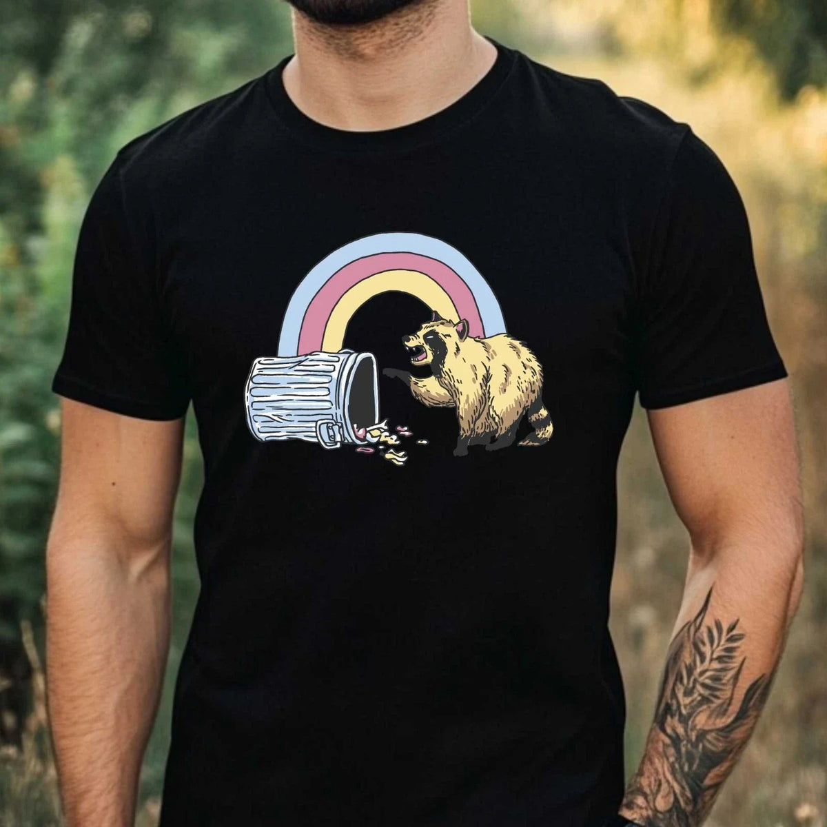 Mens Raccoon Print Cotton T-Shirt Size XS to 5XL