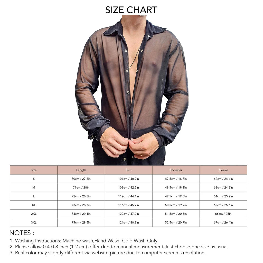 Men See Through Shirt Stylish Long Sleeve Top For Casual Wear 100% Polyester For