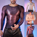 Men's Stylish Long Sleeve Tight Shirt O Neck in Shiny Sheer Fabric Choices