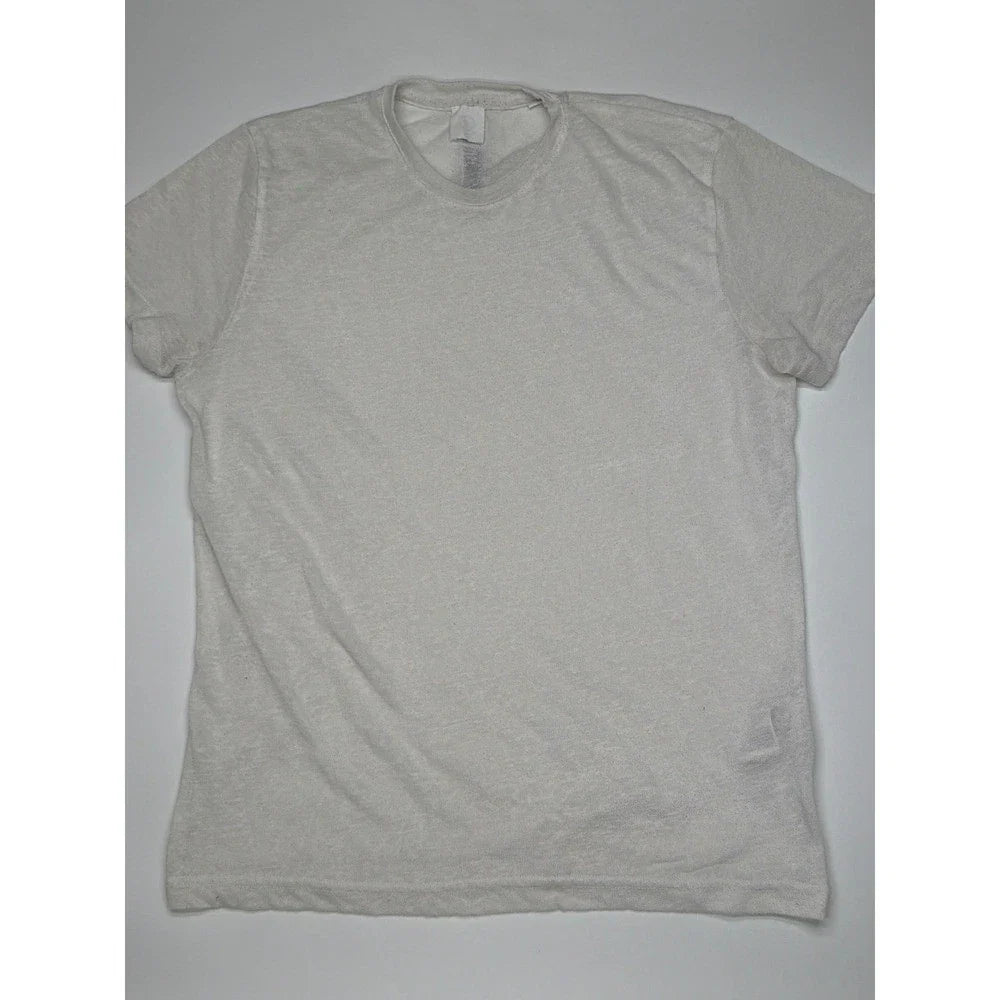QUE Mens Size M White Crew Neck Short Sleeve Basic T Shirt Polyester Blend