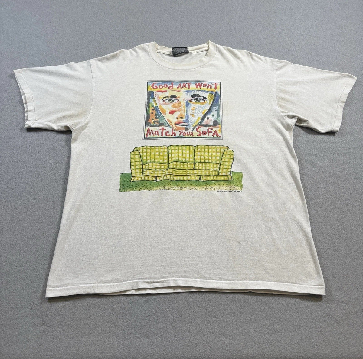 Vtg 90s Fred Babb Good Art Won't Match Your Sofa Shirt Mens XL White Read