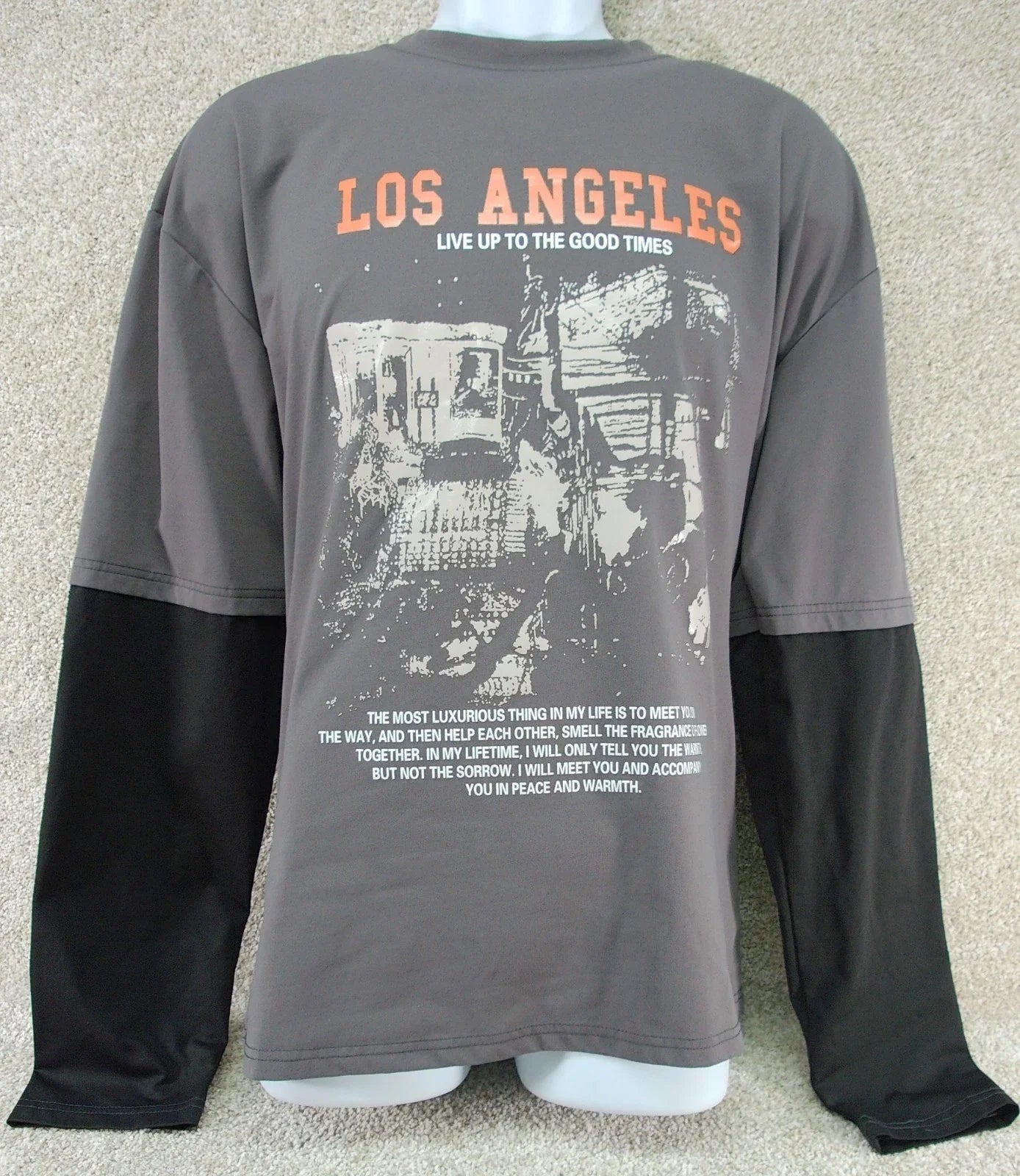 ROMWE Los Angeles Graphic Long Sleeve Layered Look Shirt Size M