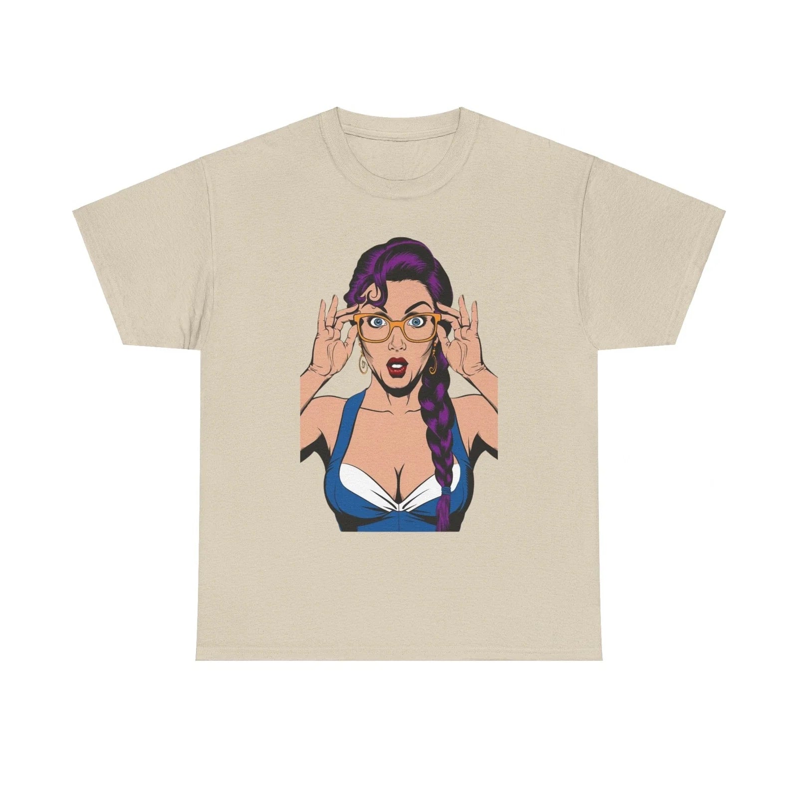 Sexy PopArt Girl Glasses and Braids Tshirt unisex heavy cotton