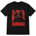 Shanghai Cool Cat T-Shirt Urban Streetwear Red Sunglasses Graphic Tee Black UK