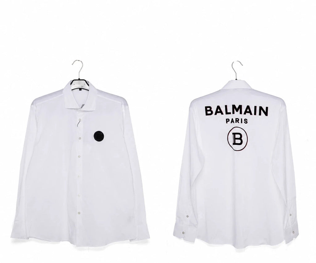 balmain white shirt with Front Logo and printed written on the back