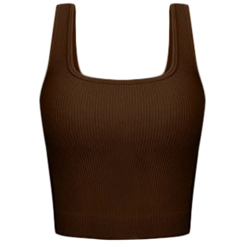 Stylish Ribbed Sleeveless Crop Top with Square Neckline Breathable Top for Women