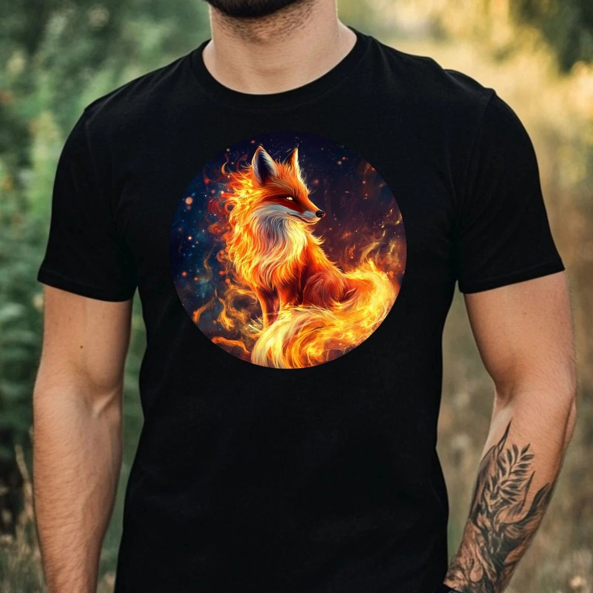 Mens Fox On Fire Motif Cotton T-Shirt Size XS to 5XL