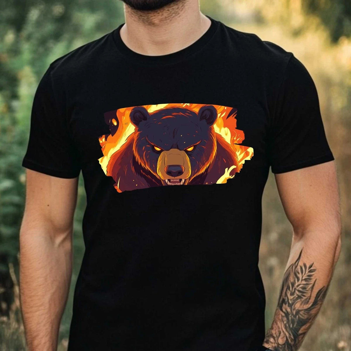Mens Burning Bear Motif Cotton T-Shirt Size XS to 5XL