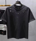 New Men Luxury Diamond Stars Rhinestones Black White T-Shirt High Quality