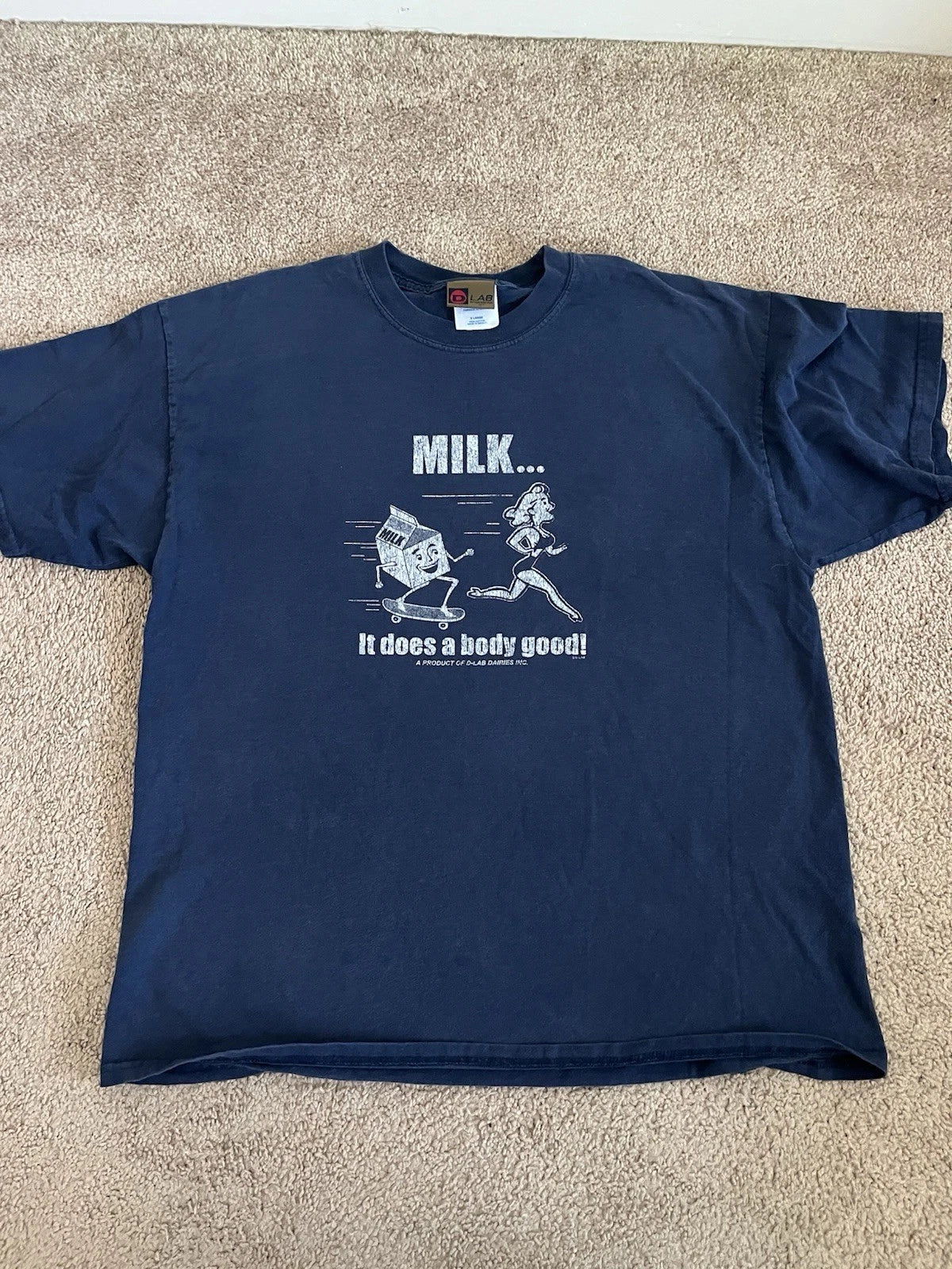 VTG Milk Skateboard Shirt D-Lab Dairies Mens XL Y2K Skate Blue Short Sleeve