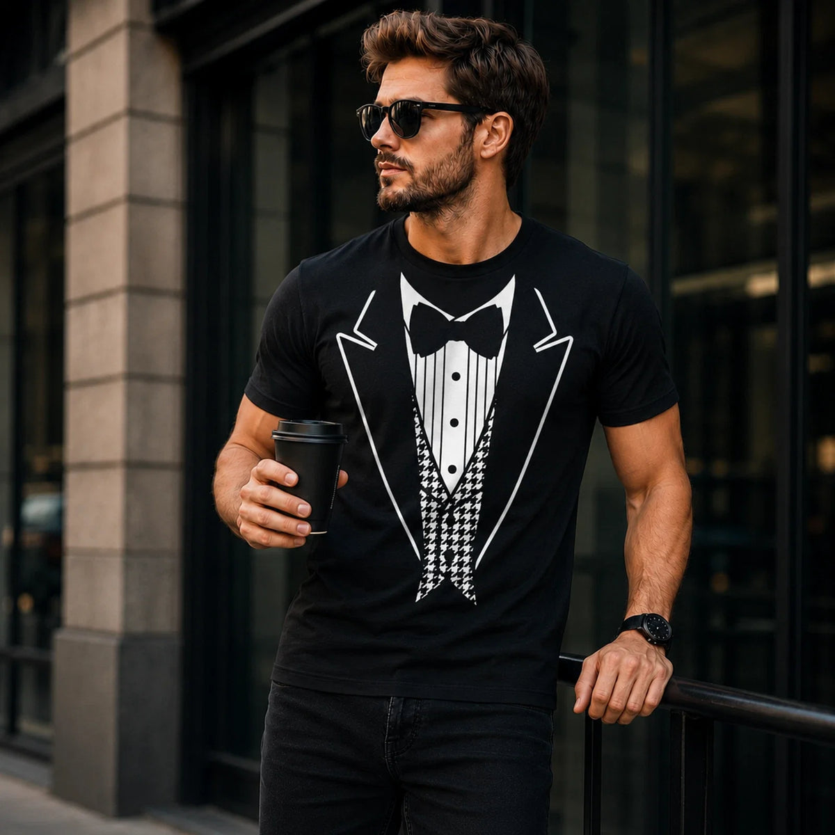 Tuxedo Print T Shirt, Formal Suit Graphic Tee
