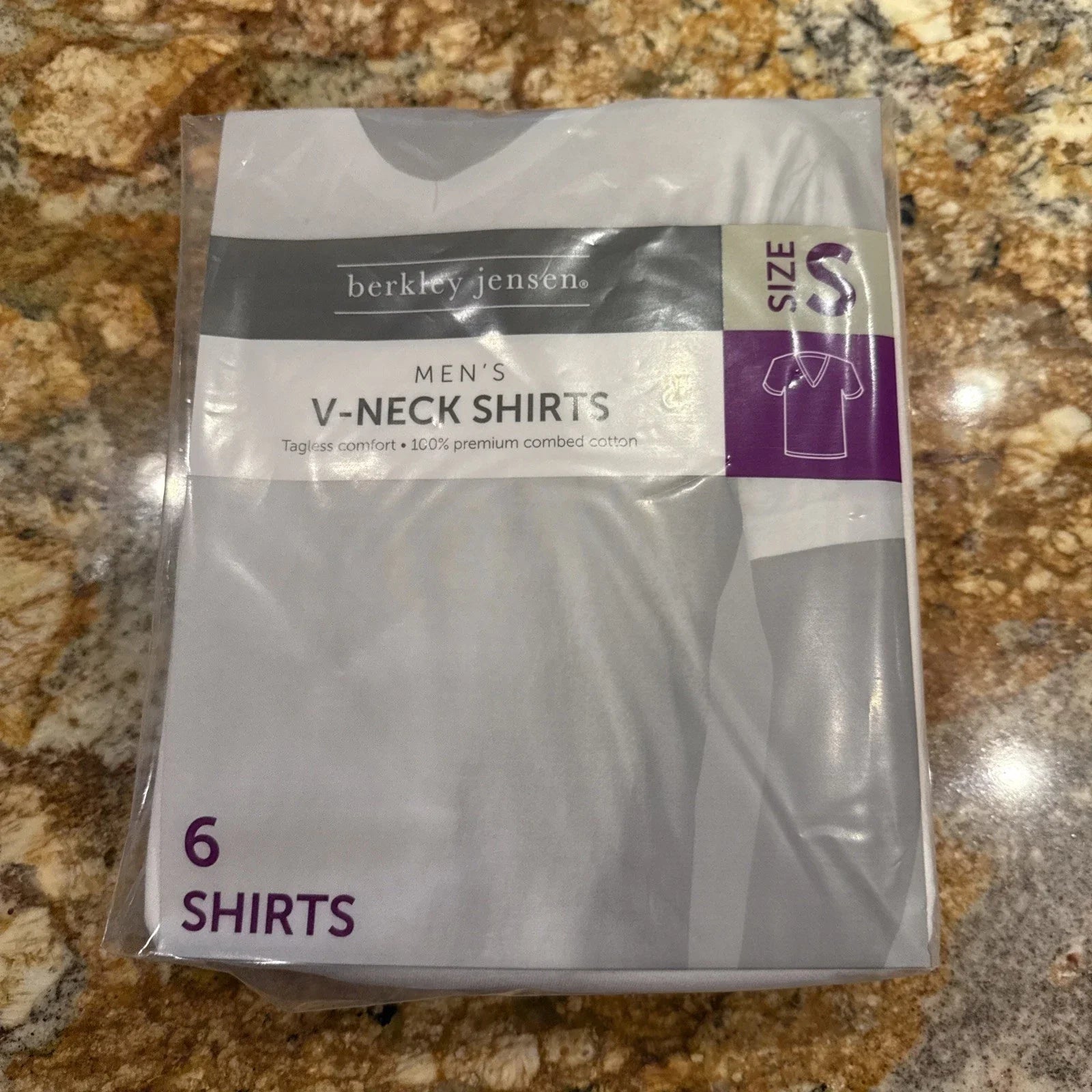 Pkg Of SIX -Berkley Jensen Mens Tagless V Neck Cotton T-Shirts White Size S NEW