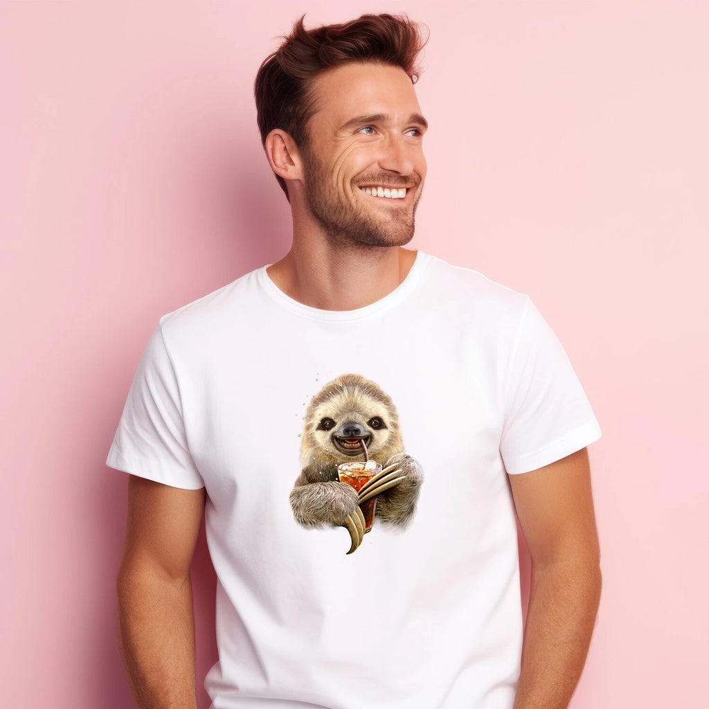 Men's T-Shirt Short Sleeve White, SLOTH AND DRINK