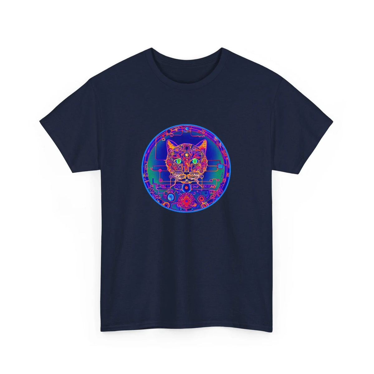 Cool Modern Art Cat Mandal T-Shirt, Cool Kitty Tee, Unique Feline Top
