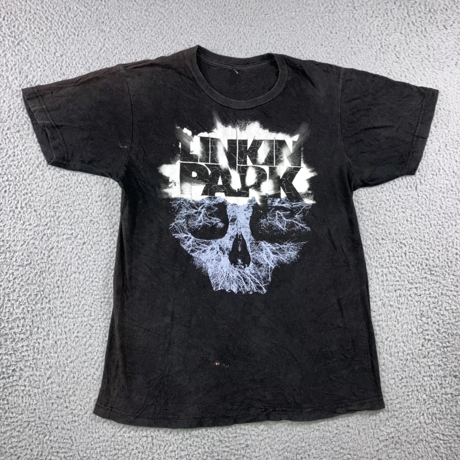 Vintage Linkin Park T-Shirt Men M Black Skull Graphic Rock Band Tee Faded Grunge