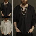 Stylish Men's Casual Medieval Tee Vintage V Neck T Shirt with Lace Up Detail