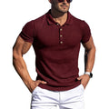 Wine Red M Men Short Sleeve Muscle Shirts Turn Down Collar Pure Color Stripe HOT