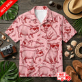 Funny Pig With Sunglasses Mens Pink Hawaiian Shirt Aloha Button Down Beach Party