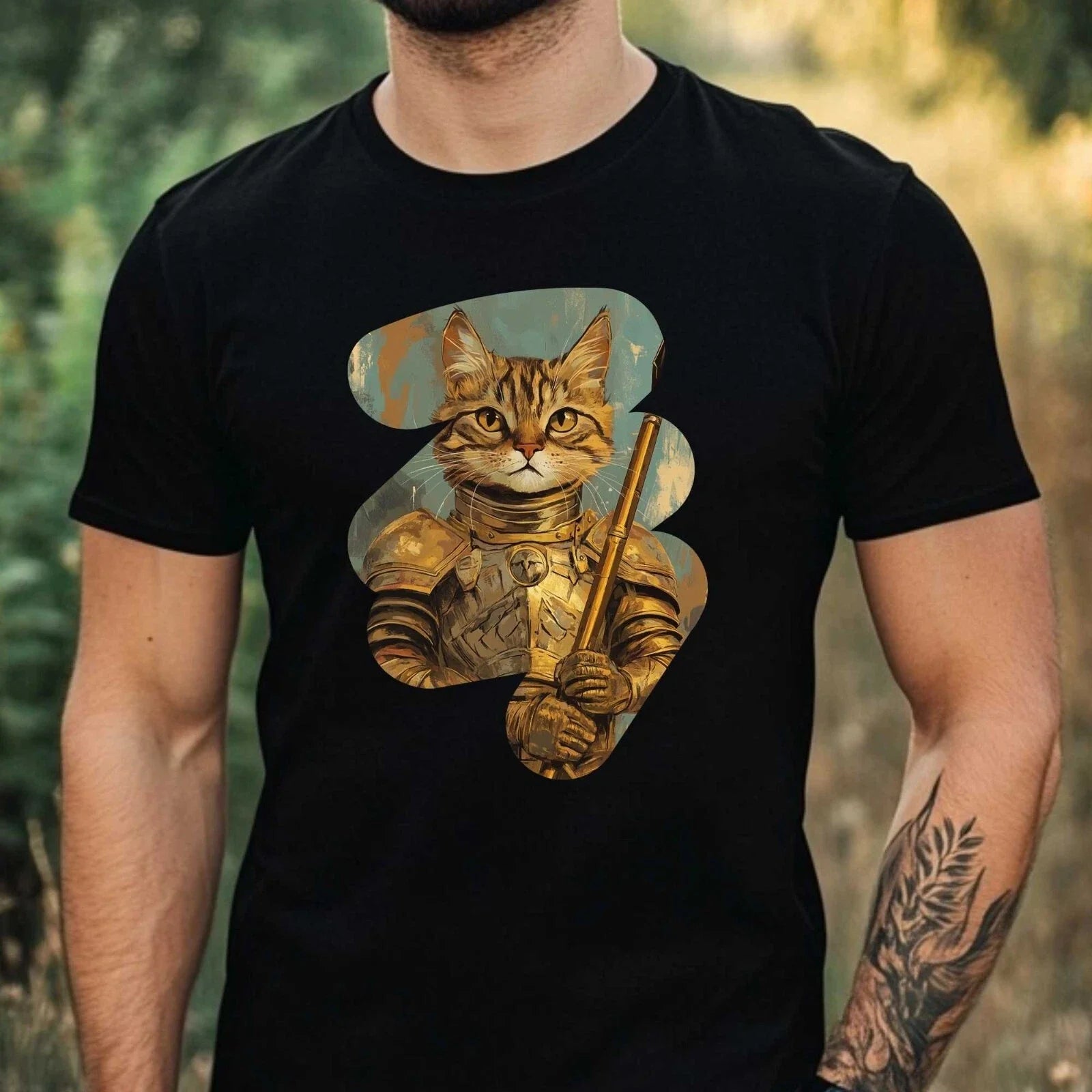 Mens Cats Warriors Motif Cotton T-Shirt Size XS to 5XL