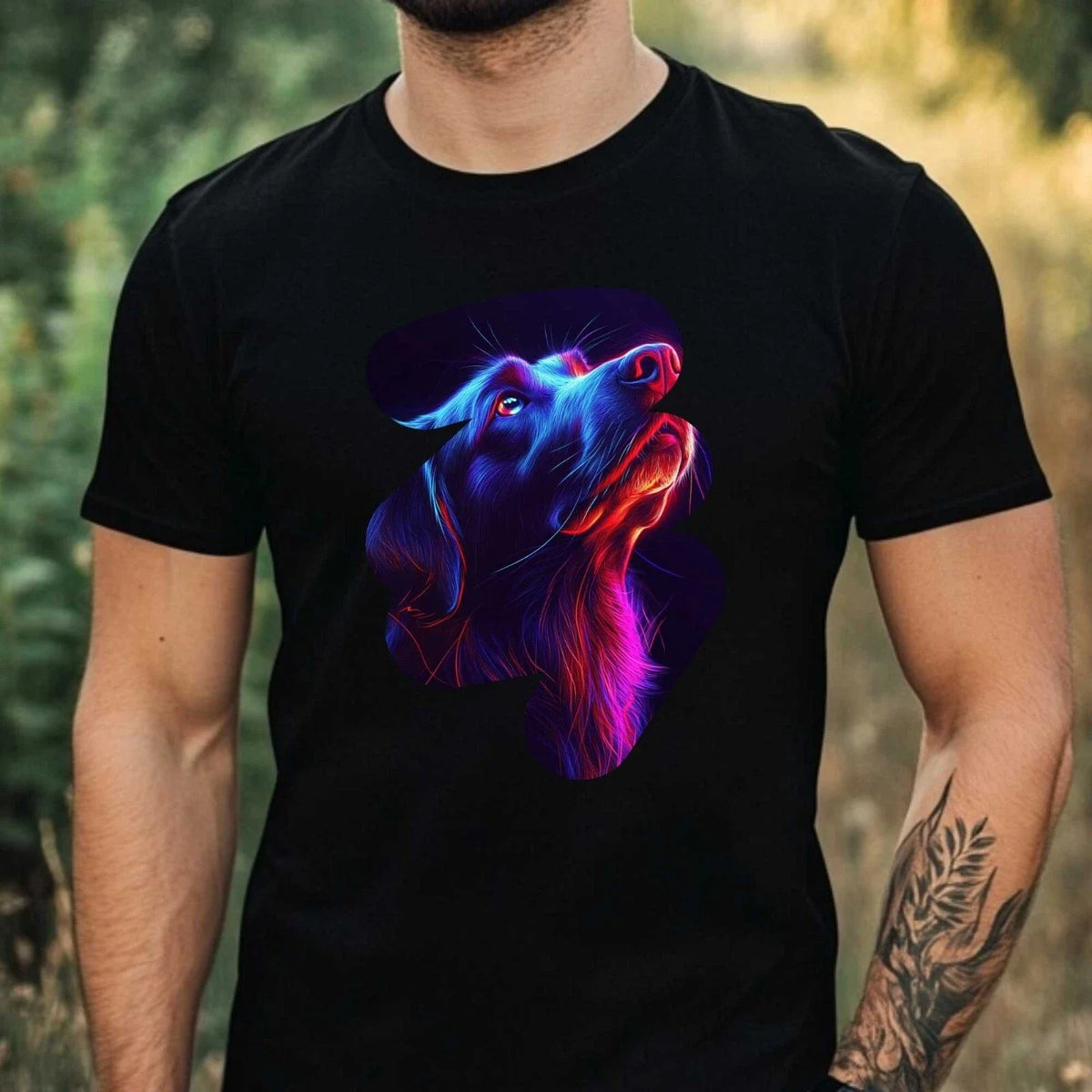 Mens Light Up Dog Print Cotton T-Shirt Size XS to 5XL