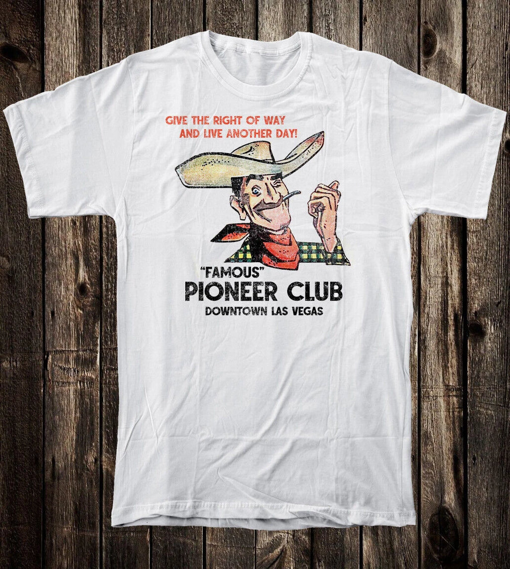 Retro Travel Tee T Shirt Vtg Cowboy Western Art Las Vegas Nevada Pioneer Club
