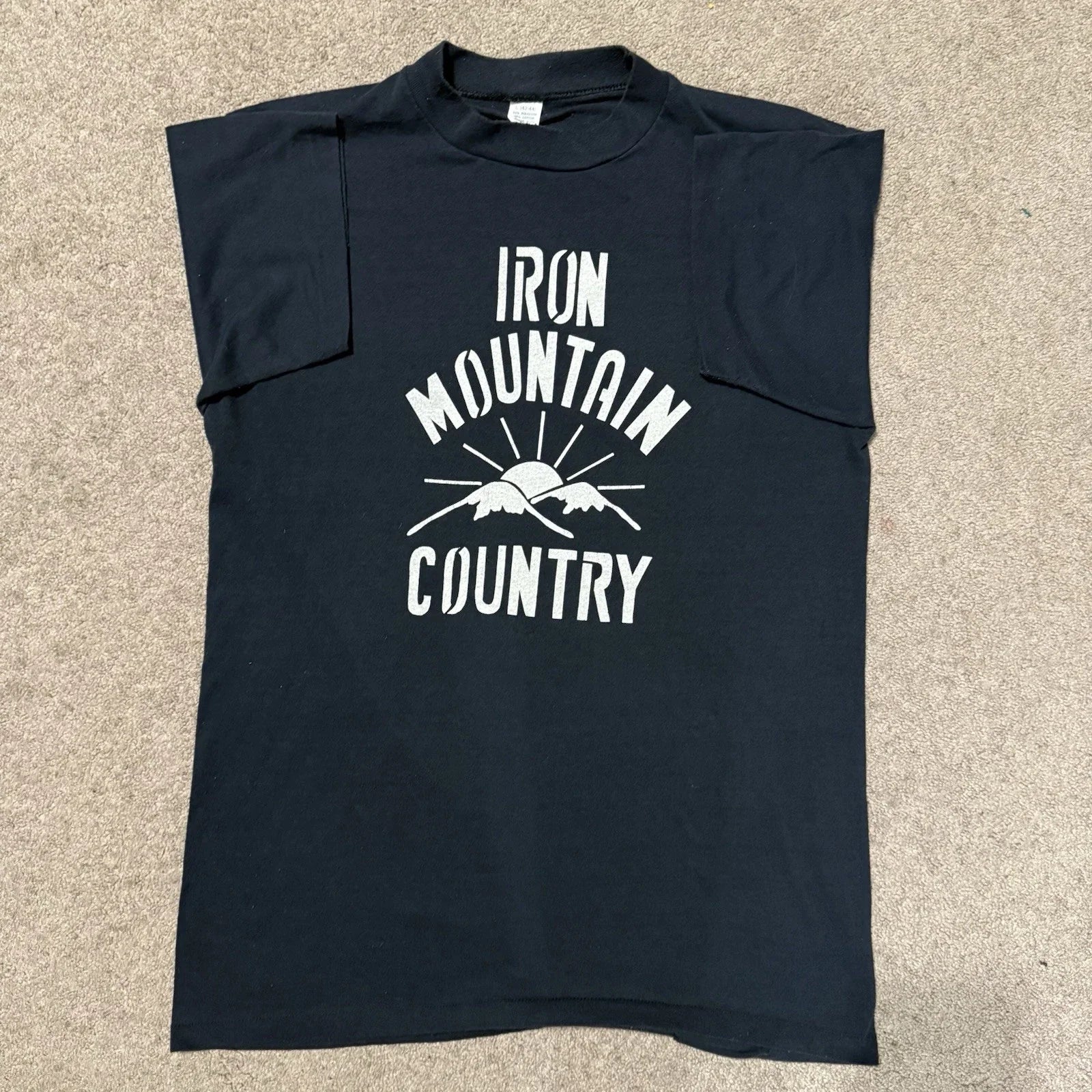 Vintage 80s Iron Mountain Country Nature Simple T Shirt Large Black 50/50