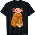 Funny Axolotl Noodle Anime Kawaii and Capybara Eating Ramen  unisex T-Shirt