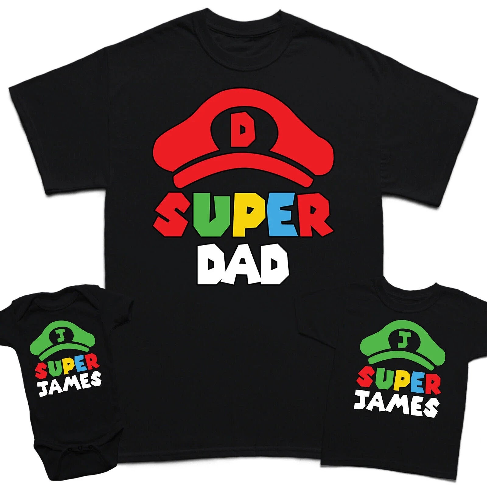 Personalised Super Dad Fathers Day Son Kids Baby Matching T-Shirts Top #FD