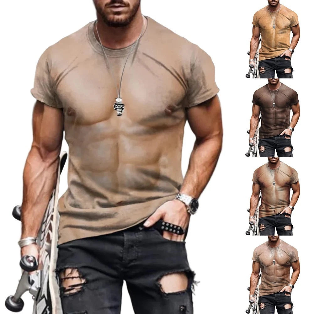Fake Muscle Print Funny Muscle T-Shirt Casual Wear Daily Use Top O-neck Design