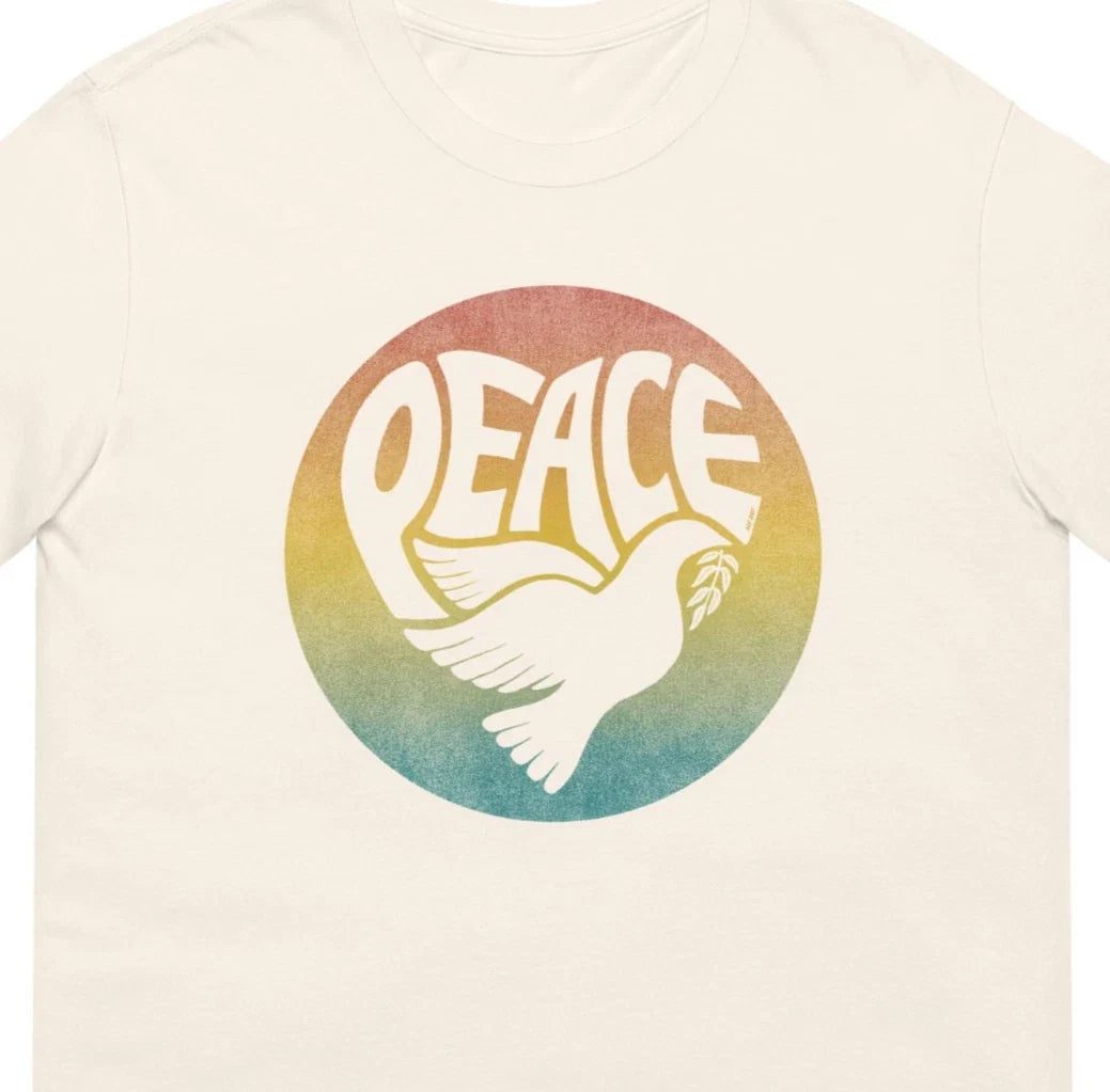 Peace Shirt Women Hippie Boho Dove Heart Graphic Tee Vintage Gradient Love