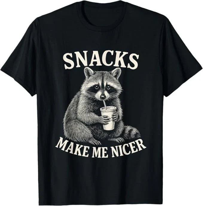 Snacks Make Me Nicer Raccoon Animal Sarcastic Saying Raccoon T-Shirt