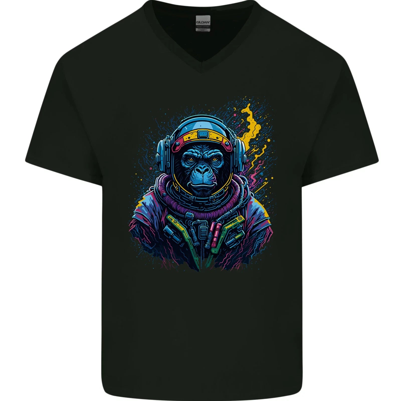 Astro Kong Spaceman Ape Astronaut Mens V-Neck Cotton T-Shirt