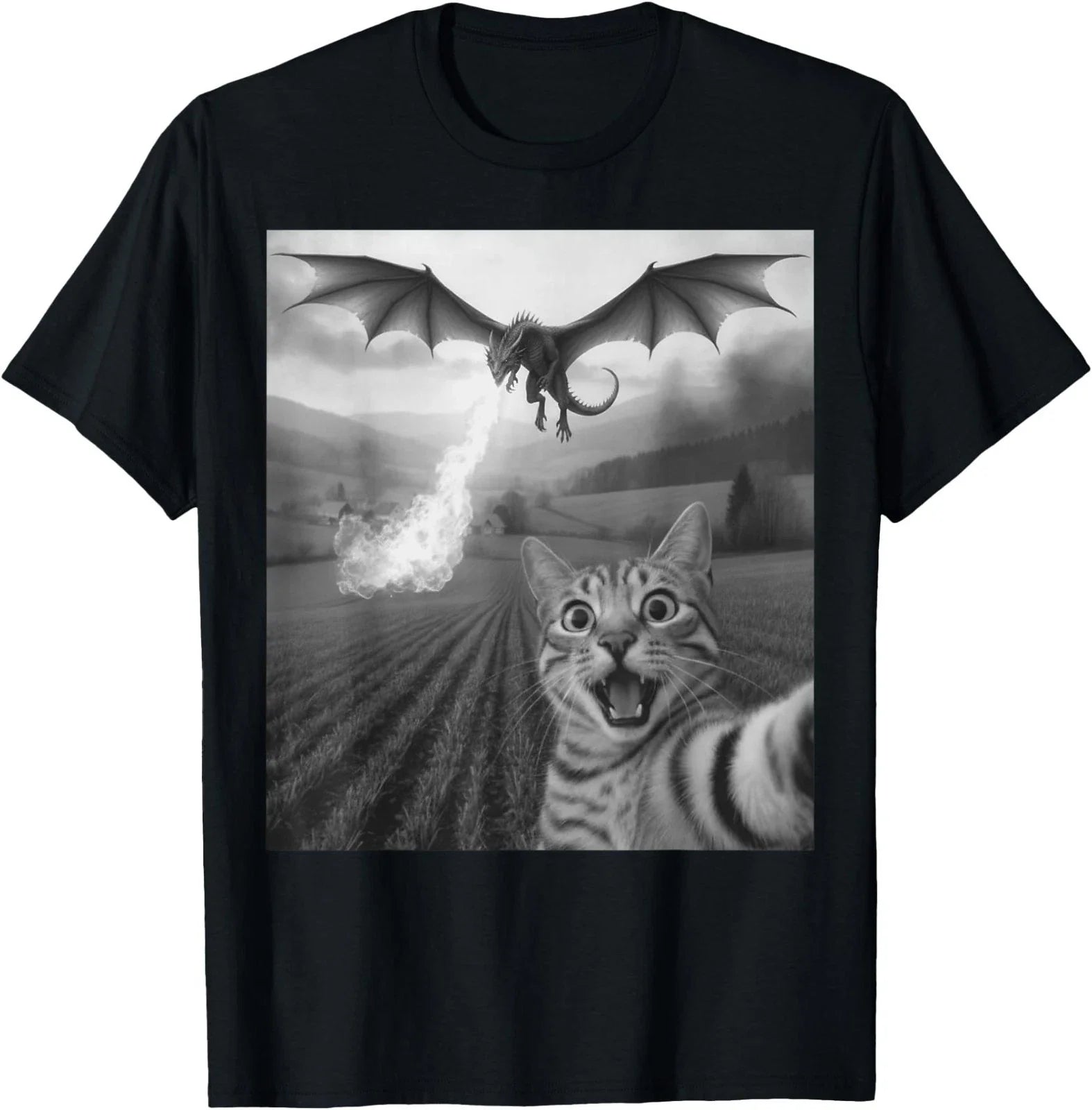 Funny Cat Selfie with Dragon Kawaii Fantasy Creature Art T-Shirt