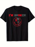 Men's "I'm Broken" Skull Graphic T-Shirt - Black Cotton Crew Neck Tee