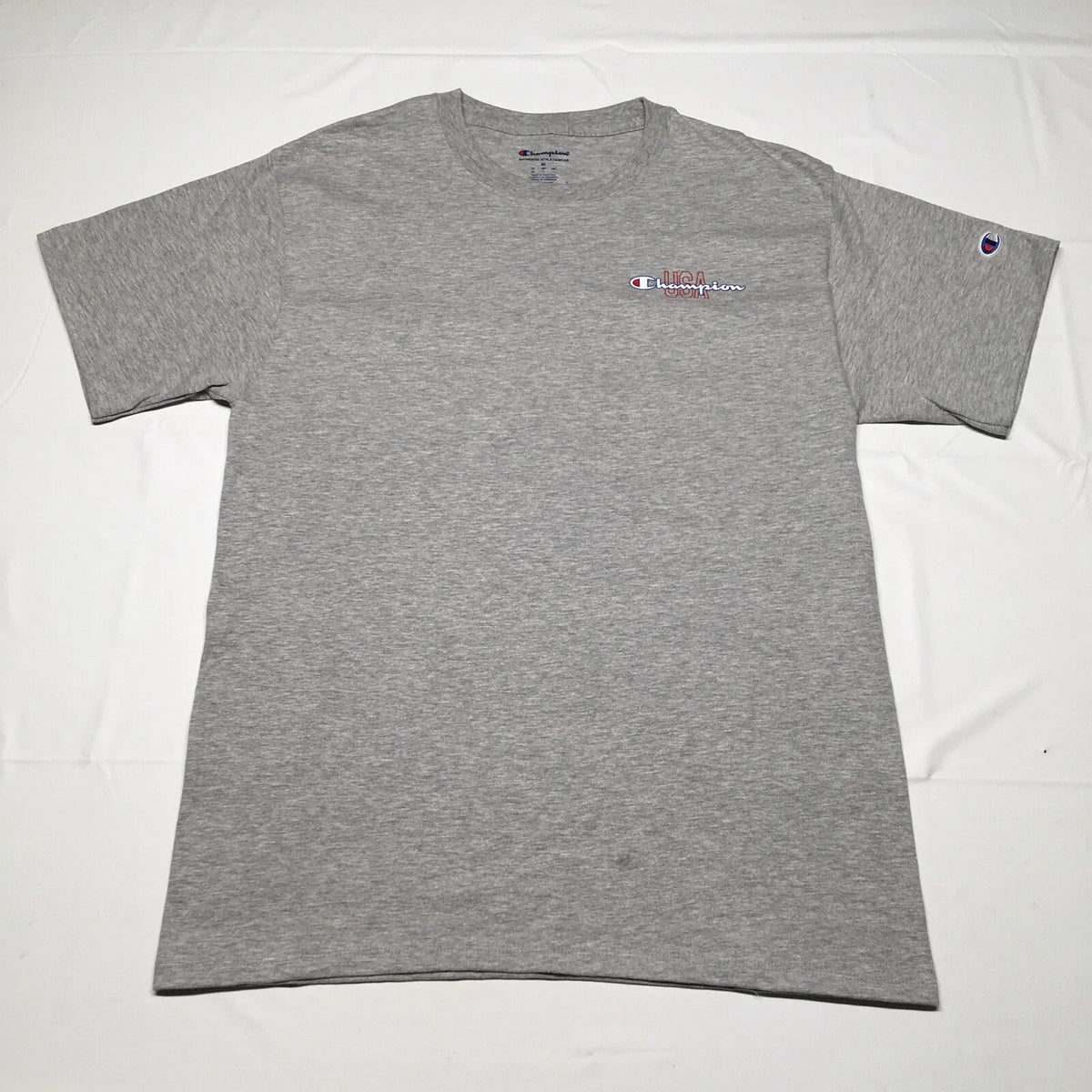 Champion Script Logo T-Shirt Men’s Medium Gray Hip Hop Hipster Sportswear Y2K