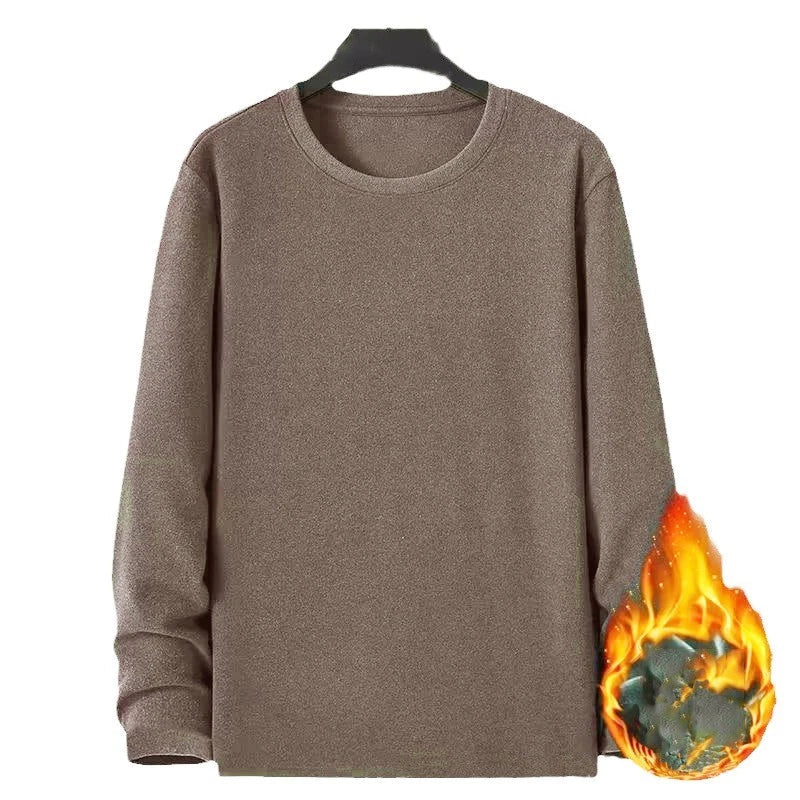 Mens Velvet Long Sleeve Loose Regular Top Round Neck Suitable for Holiday