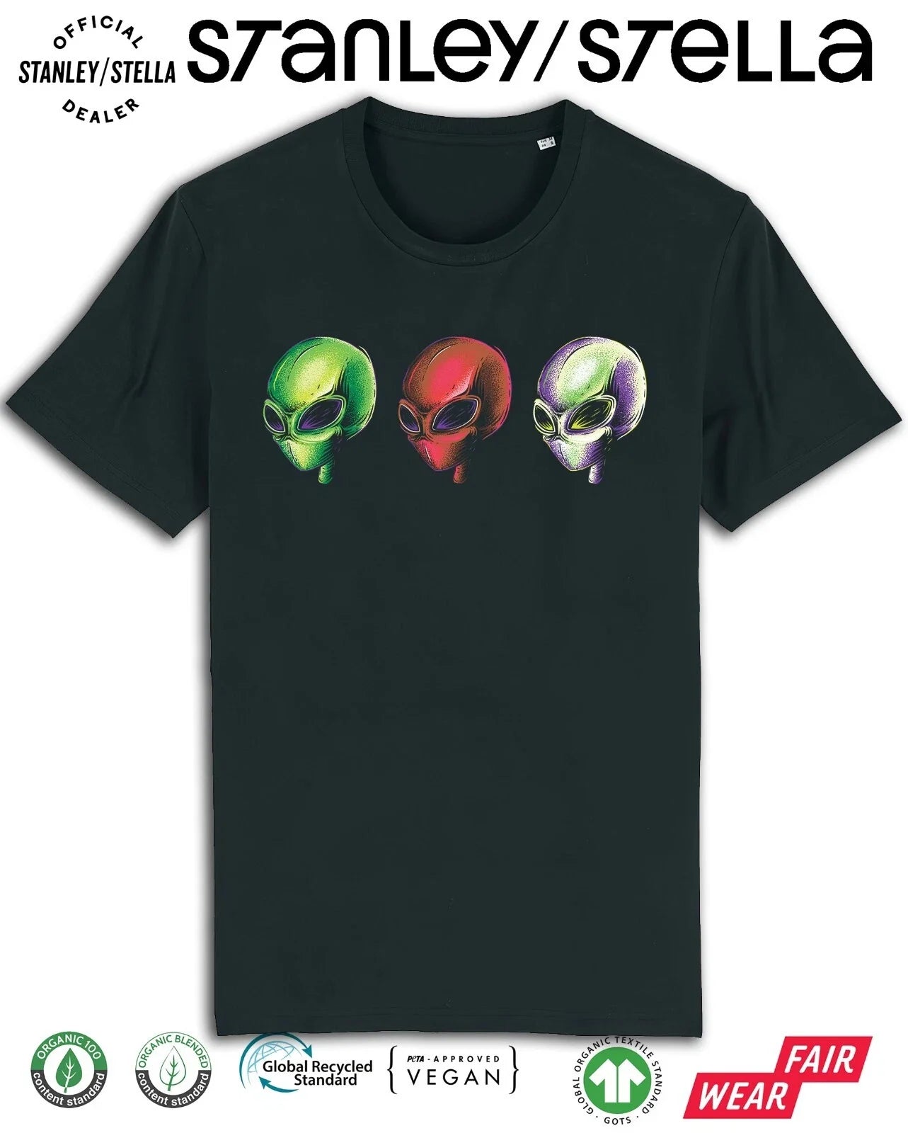 Mens Alien Heads T-Shirt Invasion UFO  Cotton / Aliens Tee