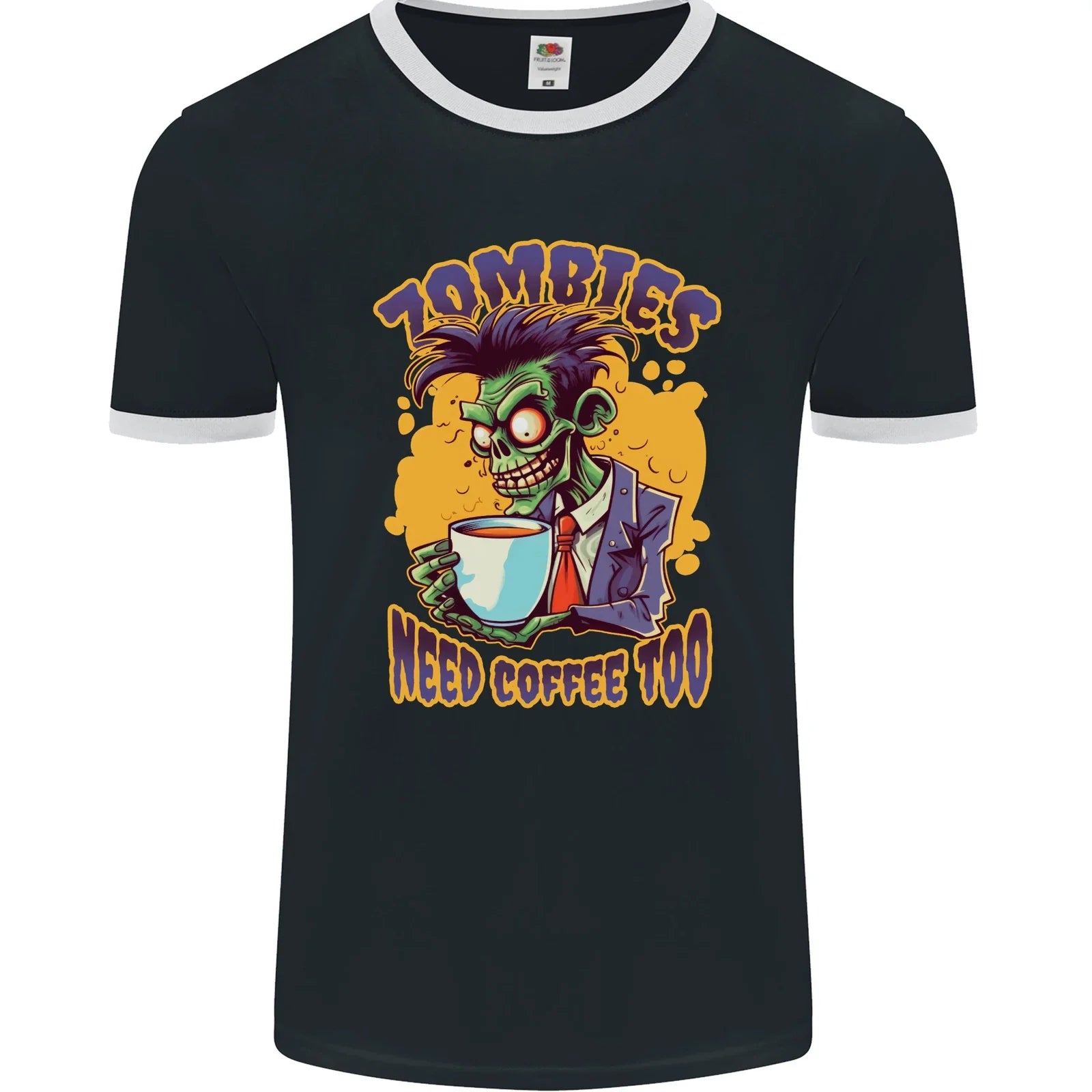 Zombies Need Coffee Too Funny Mens Ringer T-Shirt FotL