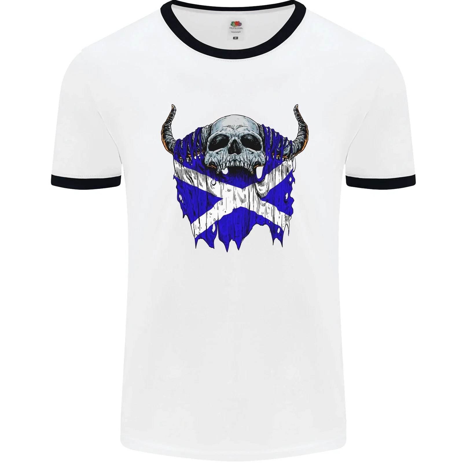 Scotland Flag Skull Scottish Biker Gothic Mens Ringer T-Shirt