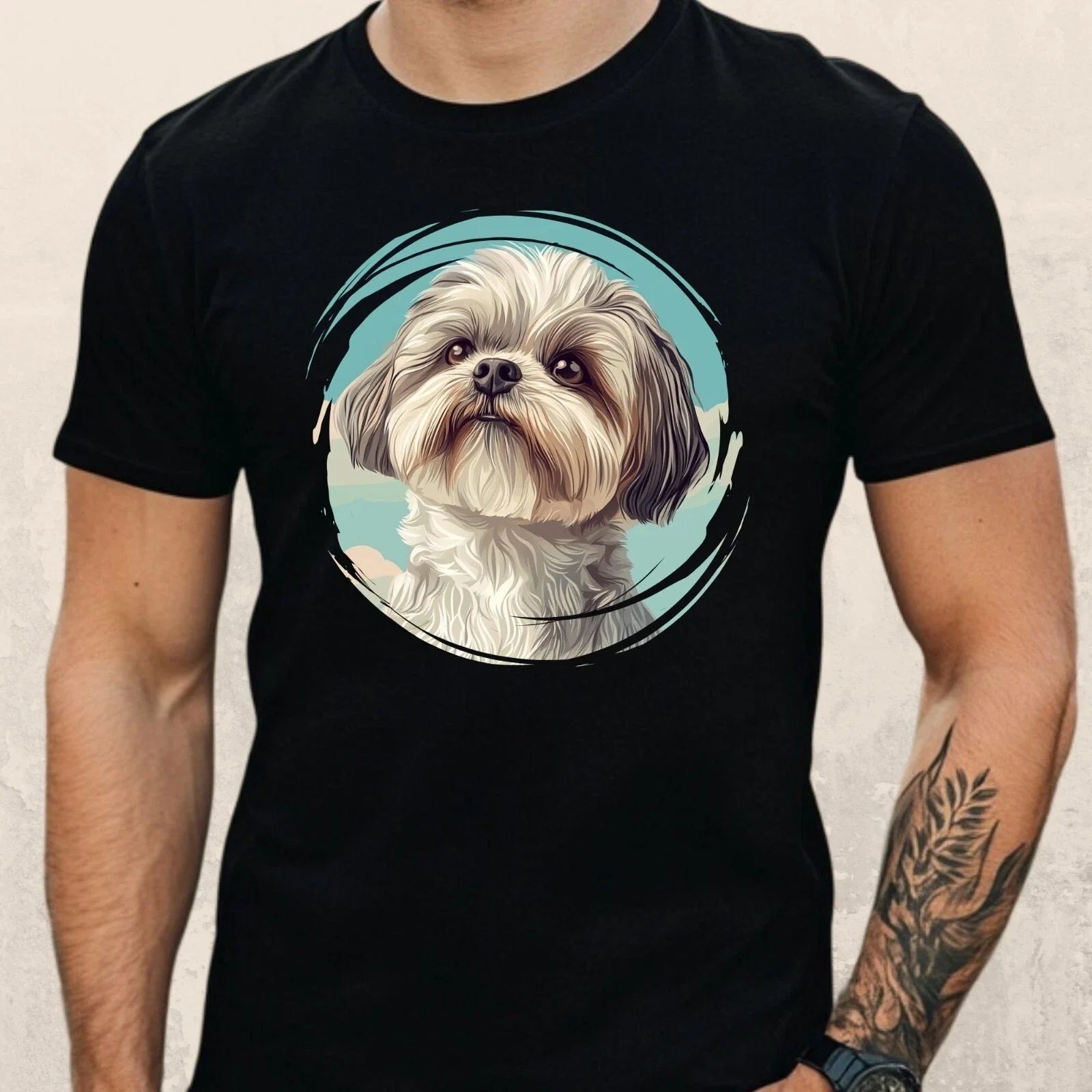 Mens Shih Tzu Dog Print Cotton T-Shirt Size XS to 5XL