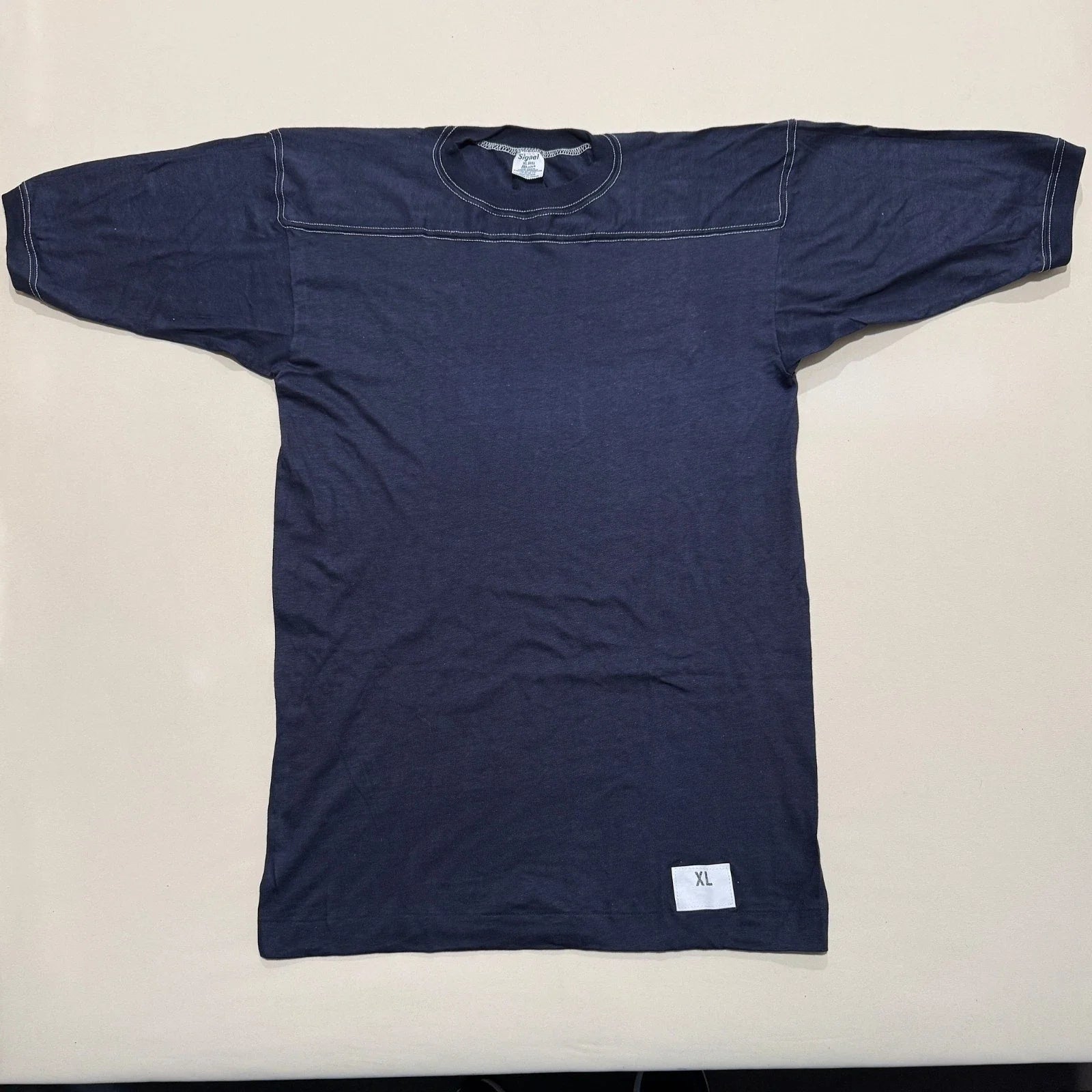 Vintage Signal Adult XL (46) Navy Blue Football Cotton T-Shirt NOS