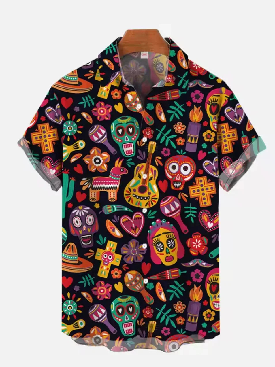 Mens Button Down Shirts Mexican Style Printed Hawaiian Tops Novelty Ugly Gifts