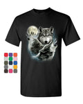 Howling Wolf Pack T-Shirt Wild Wilderness Animals Nature Moon Mens Tee Shirt