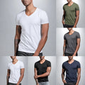 Men's Casual Polyester V Neck Short Sleeve T Shirt for Fitness and Daily Wear