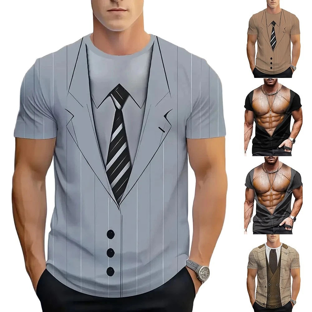 Funny Graphic Tee Fake Muscle T-Shirt Casual Wear Daily Use Holiday Outfit
