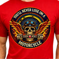 Winged Skull Motorcycle T-Shirt Biker Helmet Pistons Flames Gothic Graphic Tee