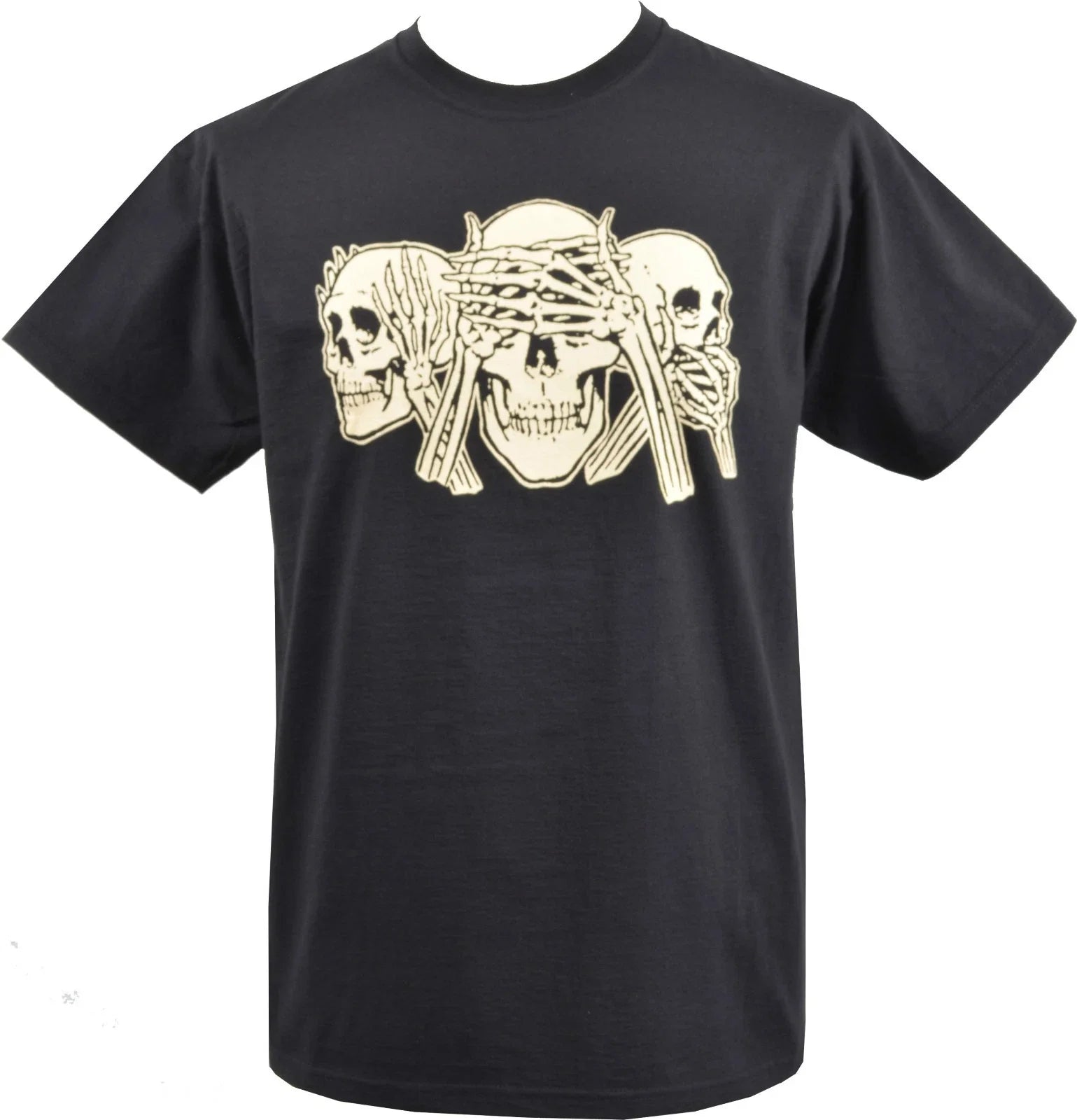 Mens Skull T-Shirt Hear no Evil, See no Evil, Speak no Evil Skeleton S-5XL