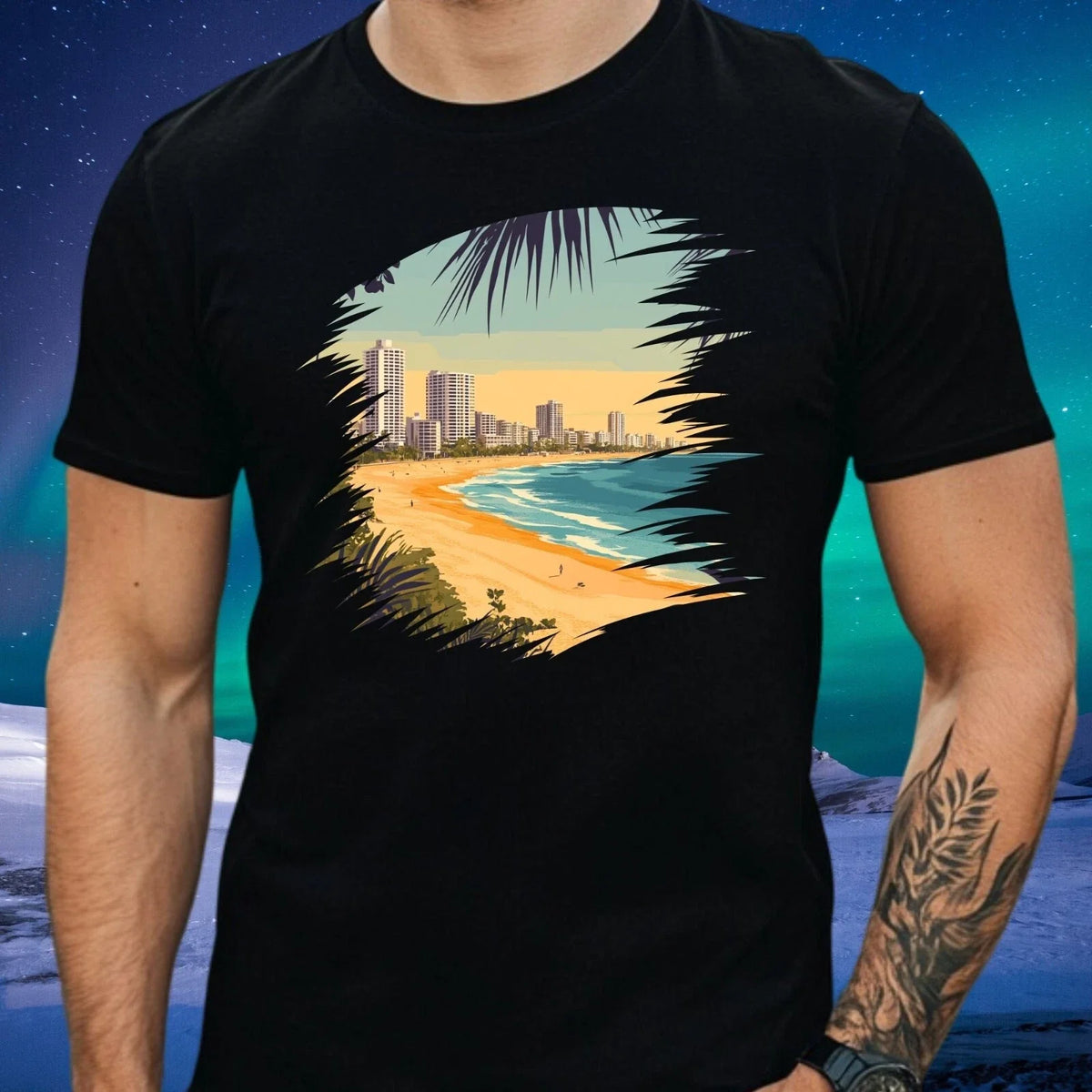 Mens Coolangatta Print Cotton Beach T-Shirt Size XS to 5XL