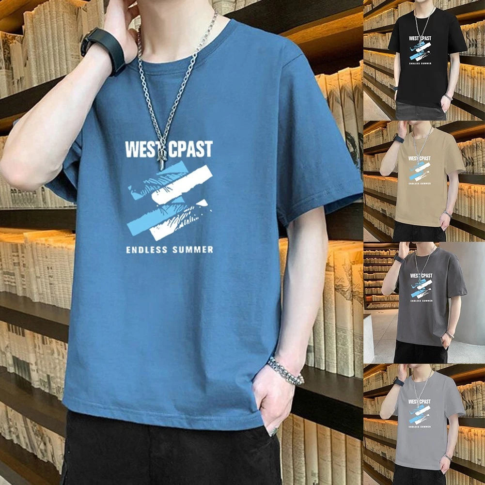 Stylish Mens Casual Printed T Shirt Crew Neck Short Sleeve Top for Spring