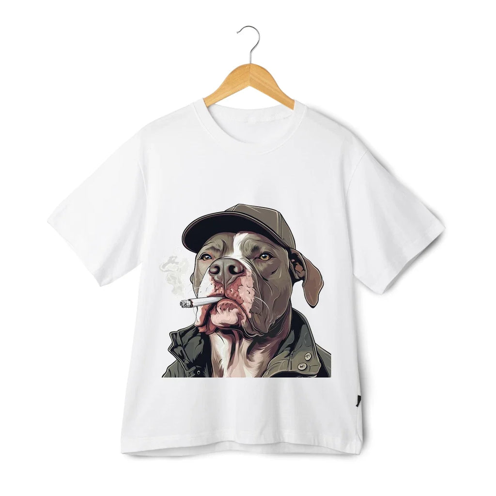 Smoking Dog T-Shirt - Unisex Funny Boxer Cartoon Street Style Graphic Tee